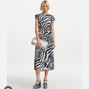 Essentiel Antwerp - Zebra-Print Navy and Cream Midi Dress